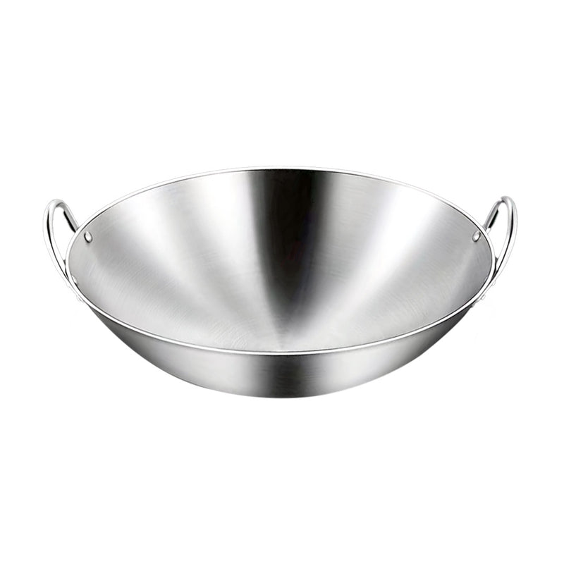 50cm Stainless Steel Wok Dual Handles Kitchen Cooking Home Commercial