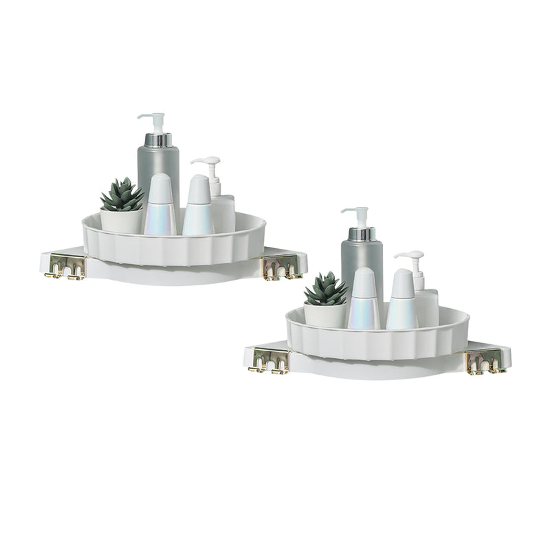 2X White Plastic 360 Degree Rotating Wall Mounted Bathroom Corner Shelf 27.5cm