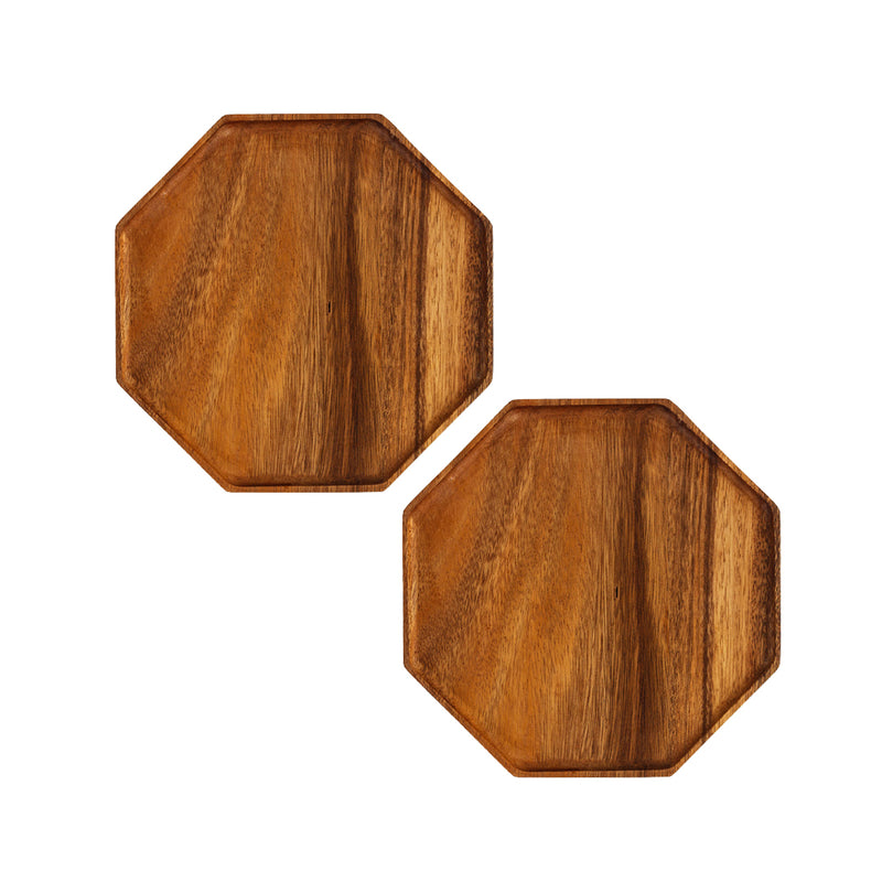 2X 20cm Octagon Acacia Wood Serving Tray Oak Brown Charcuterie Board