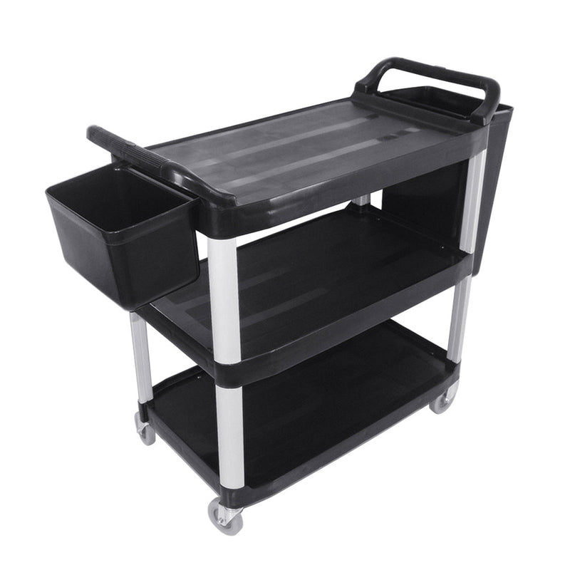 3 Tier PVC Food Trolley Cart Black With Bins Easy Assembly 4"" Wheels Kitchen