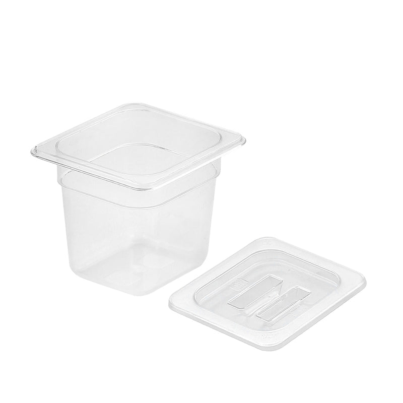 1/6 Gastronorm Pan 150mm Clear Polycarbonate 17.5x16x15cm With Lid