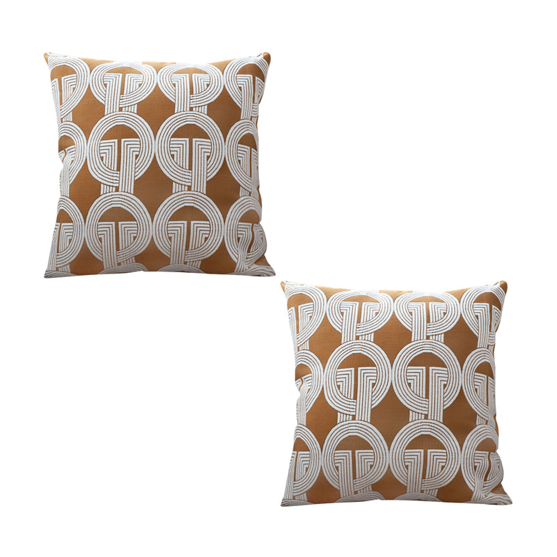 2X 50x50x18cm Square Throw Pillows Polyester Cotton Jacquard Circular Brown