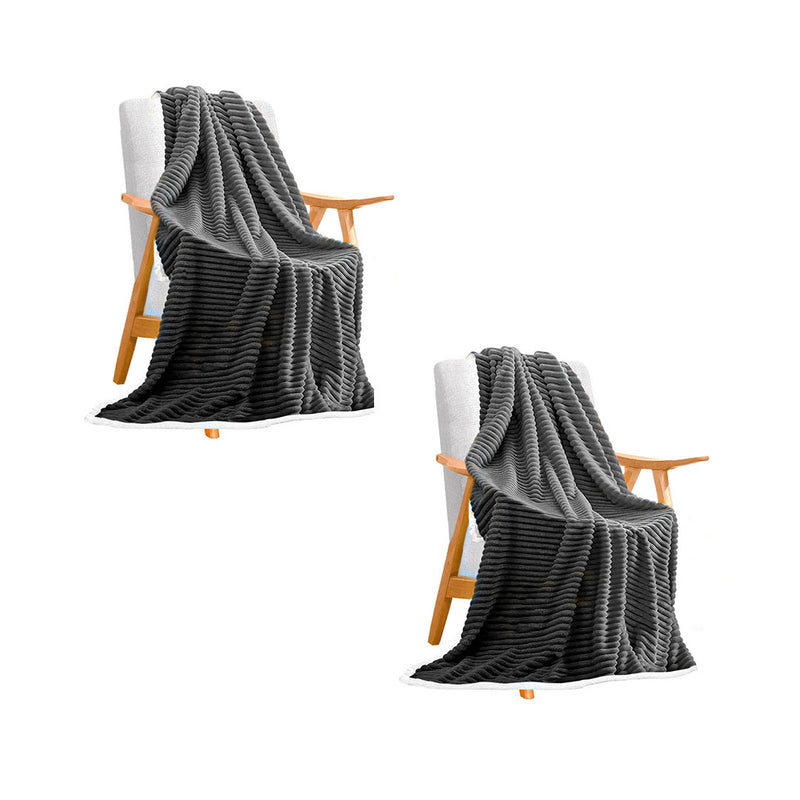 2X Thick Flannel Polyester Throw Blanket 200x220cm Grey Double Sided