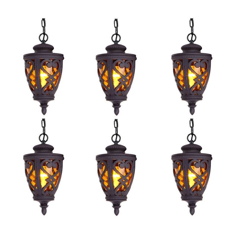 6X Vintage Aluminum Glass Lantern Chandelier 33x48cm Dark Brown