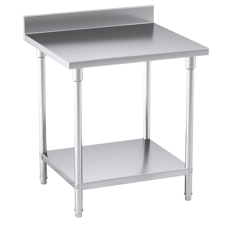 Stainless Steel Kitchen Prep Bench With Backsplash 800x700x850mm Adjustable Shelf