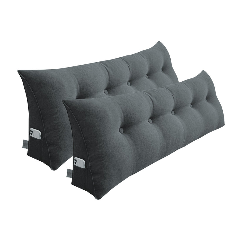 2X 100cm Triangular Wedge Headboard Pillow Dark Grey Polyester PP Filling Tufted
