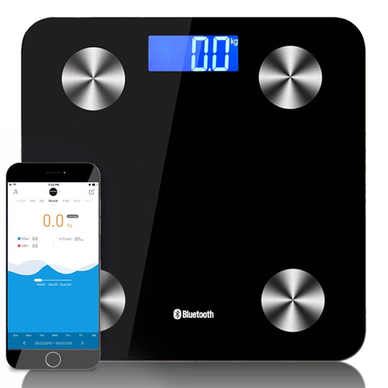 Wireless Bluetooth Digital Body Fat Scale 180Kg Capacity BMI Up To 8 Users Black