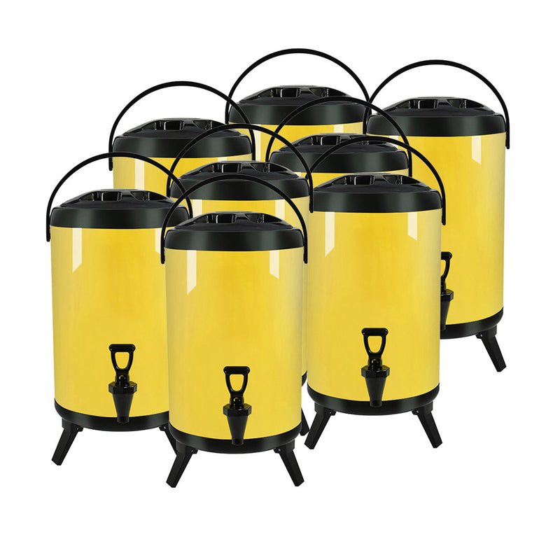 8X 8L Stainless Steel Insulated Milk Tea Dispenser Hot Cold Faucet Yellow