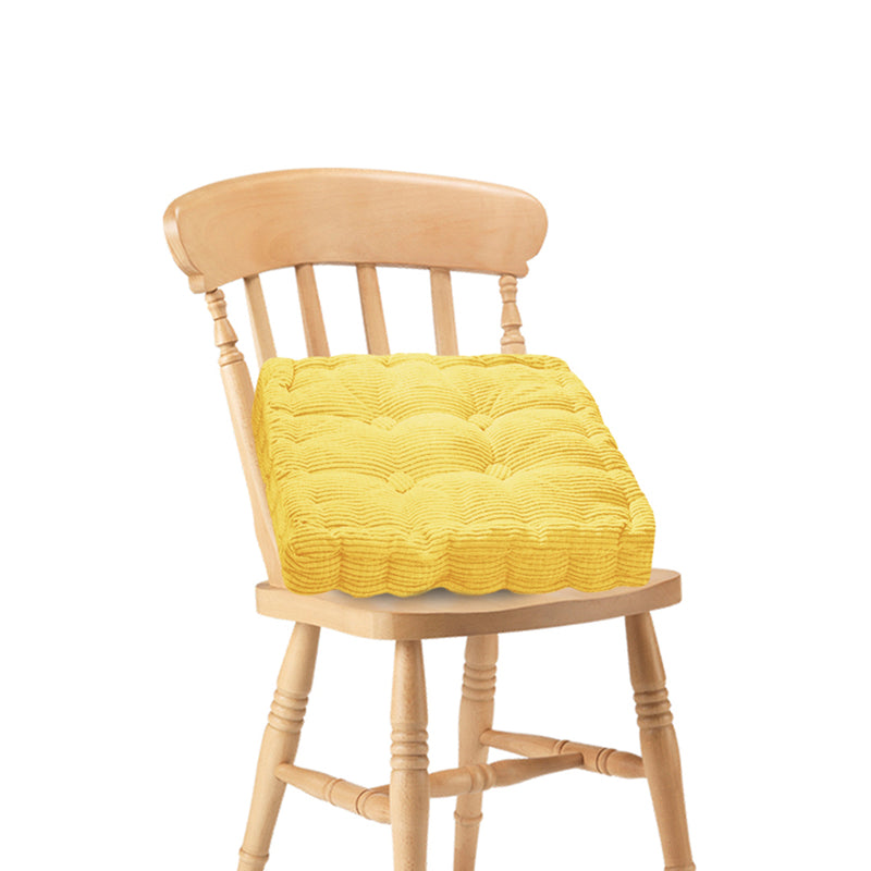 Square Corduroy Cushion 50x50x8cm Tufted Plush Backrest Seat Pillow Yellow