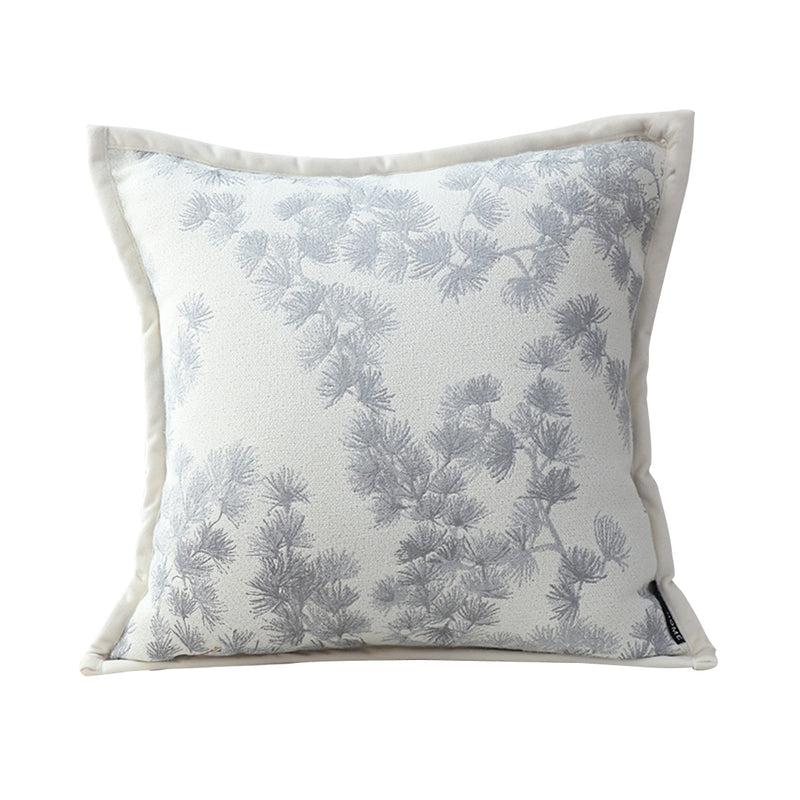 Cream White Throw Pillow 45cm Wide Border Branch Pine Needle Pattern Decor