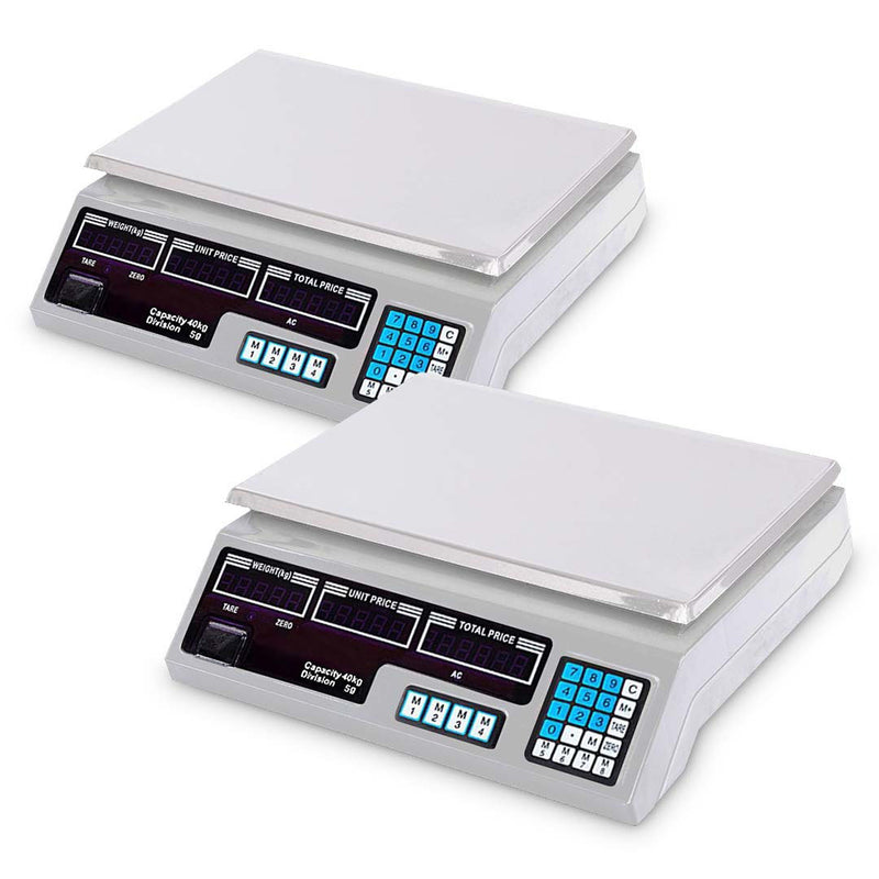 2X 40kg Digital Kitchen Scale Stainless Steel Black Double-Sided LCD Display