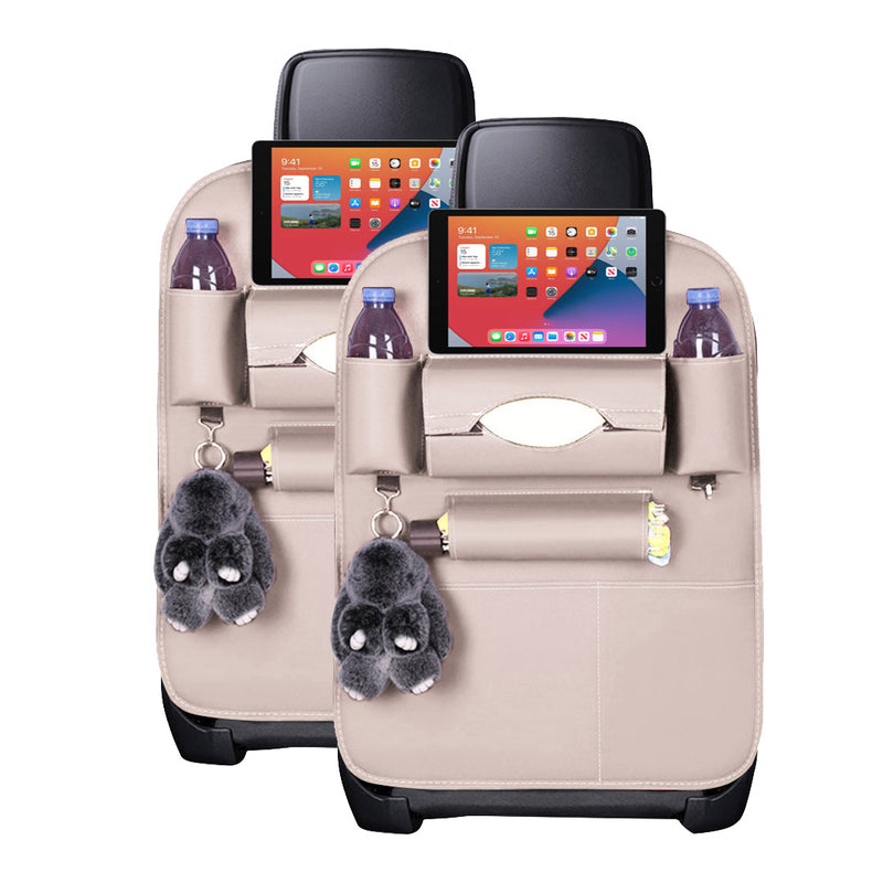 2X Car Backseat Organizer PVC Leather 50x65cm White 7 Pocket Tablet Holder