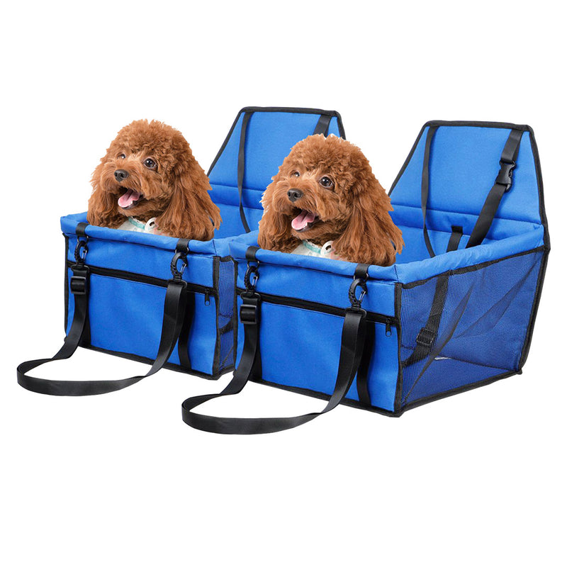 2X Pet Booster Car Seat 40x30x25cm 600D Oxford Cloth PVC Mesh Safety Tether Blue