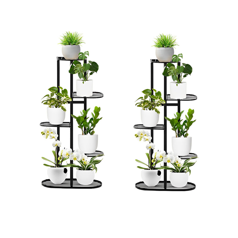 2X 5 Tier 6 Pots Black Metal Plant Stand 44.5x22x96cm Space Saving