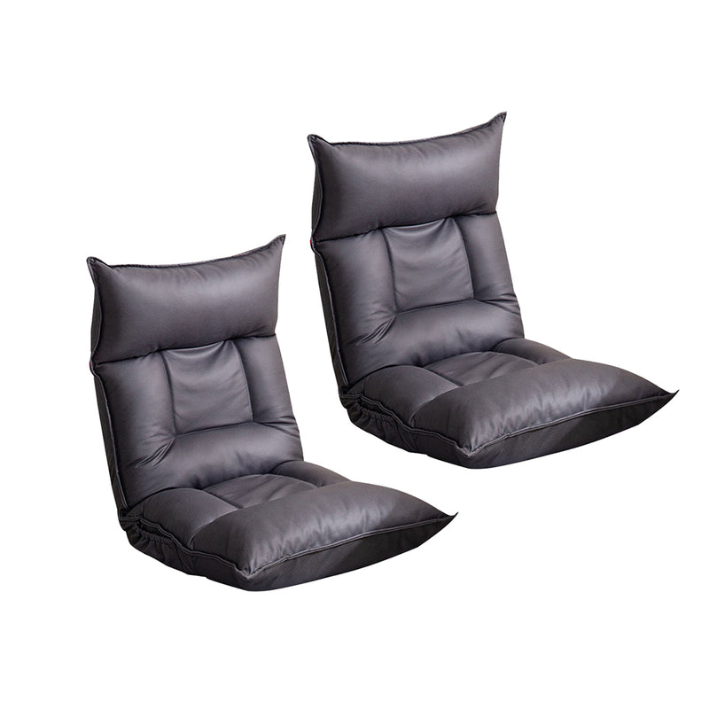 2X Lounge Recliner Air Leather 110x52x13cm Grey 42 Position Headrest Waterproof