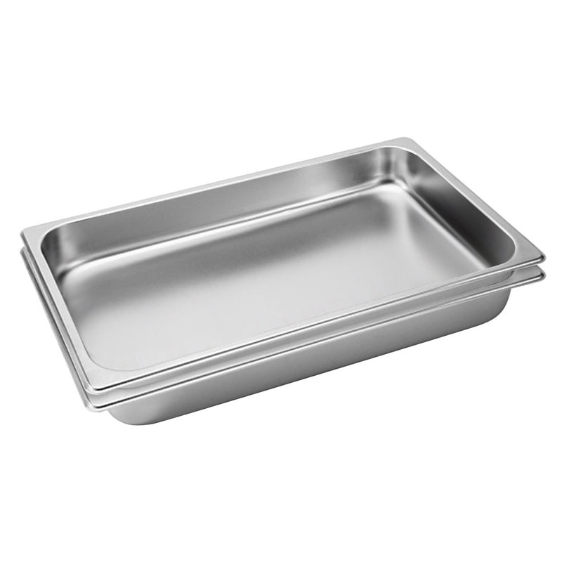 2X Gastronorm 1/1 Pan Stainless Steel 53x32.5x6.5cm Stackable Anti Jam