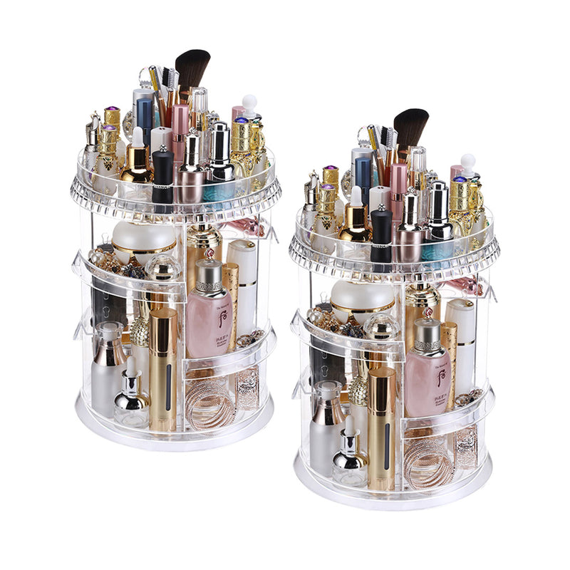 2X 360 Degree Rotating Makeup Organiser Plastic Holder Stand Transparent