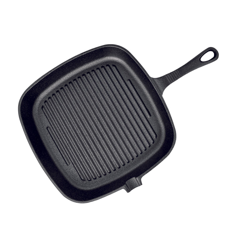 Square Ribbed Cast Iron Fry Pan Skillet 23.5cm Nonstick With Handle Black
