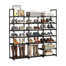 19 Shelf Shoe Storage Rack Black Plastic Coated Iron Space Saving Portable