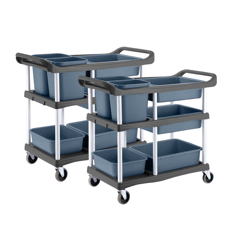 2X 3 Tier Commercial Soiled Dish Cart Aluminum Steel Blue Bins Casters