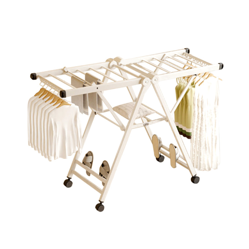 160cm Stainless Steel Portable Wing Shape Clothes Drying Rack With Wheels White