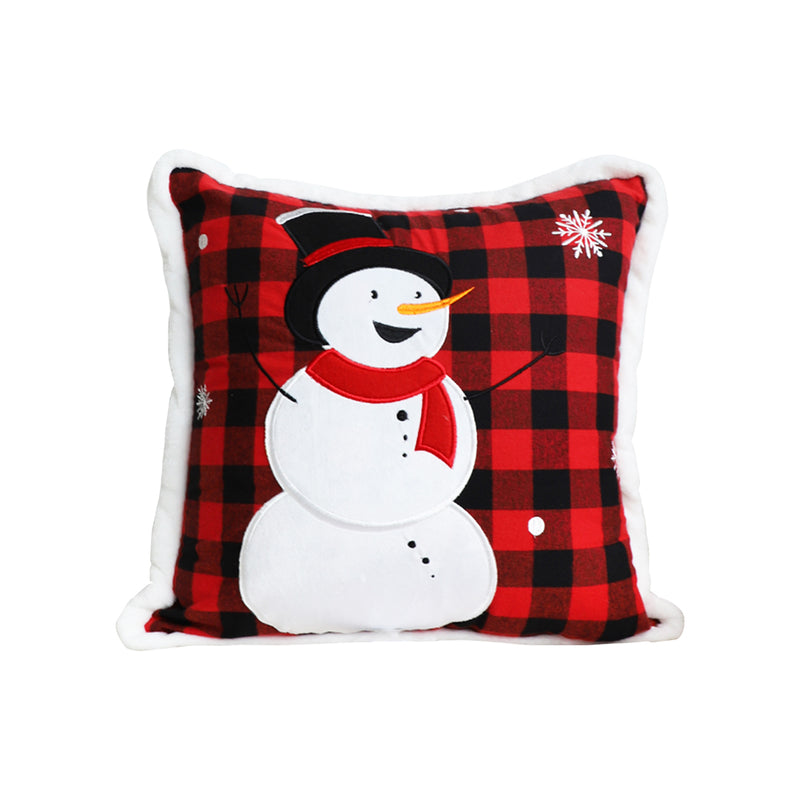 45cm Square Red Throw Pillow Embroidered Snowman Plush Holiday Home Decor