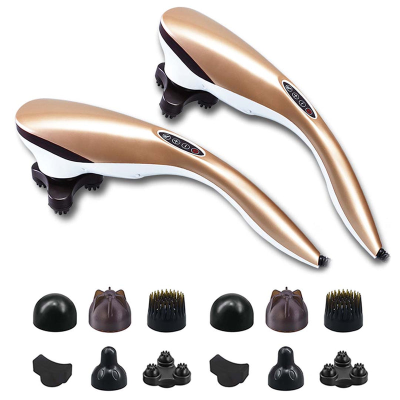 2X Handheld Massager 6 Interchangeable Heads Dual Speed Deep Tissue Gold