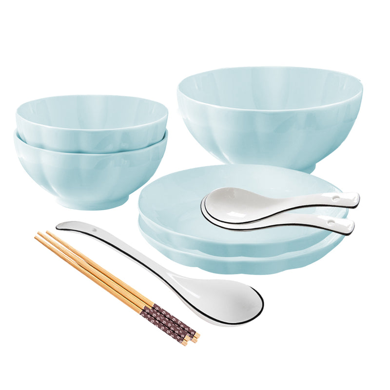 Japanese Style Light Blue Ceramic Dinnerware Set of 5 4.5 7 8 Inch
