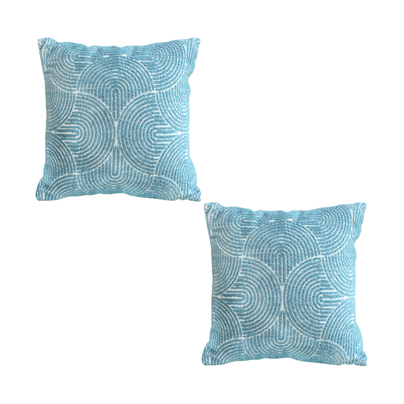 2X Blue Geometric Corded Throw Pillow Polyester Cotton 50cm Indoor Outdoor