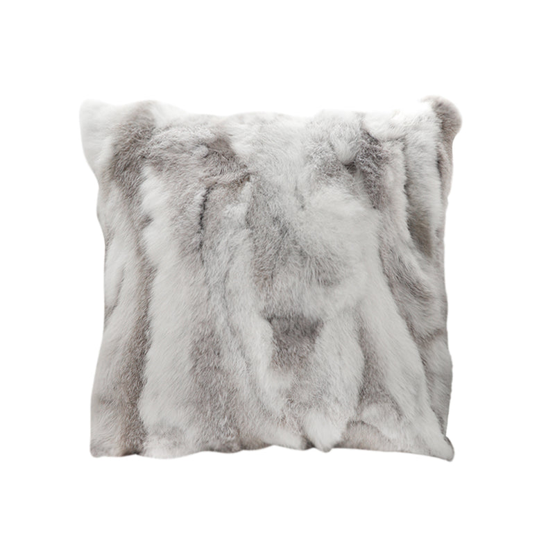 45cm Floral Gray Rabbit Fur Square Decorative Cushion Soft Cozy Home Decor