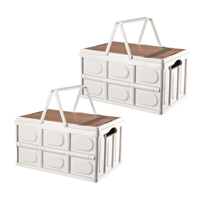 2X 55L Foldable Plastic Storage Box 52.5cm Stackable With Handle White