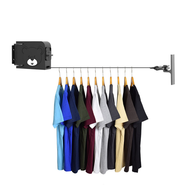 Wall-Mounted Clothes Line Rack Retractable Foldable Space-Saving Black 160mm