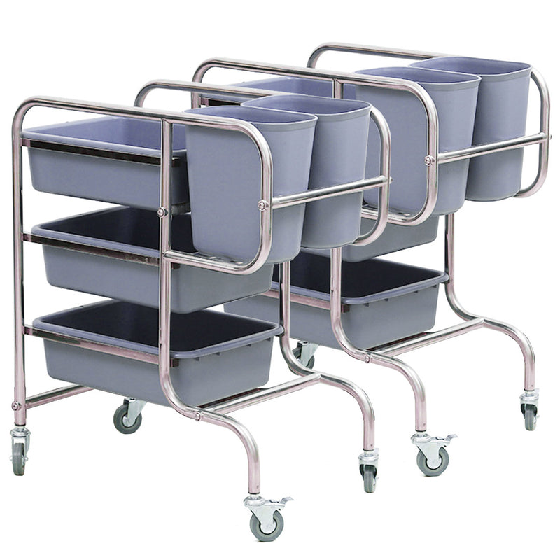 2X 3 Tier Food Trolley Pvc 5 Bins Each 80x43x89cm Tpr Wheels