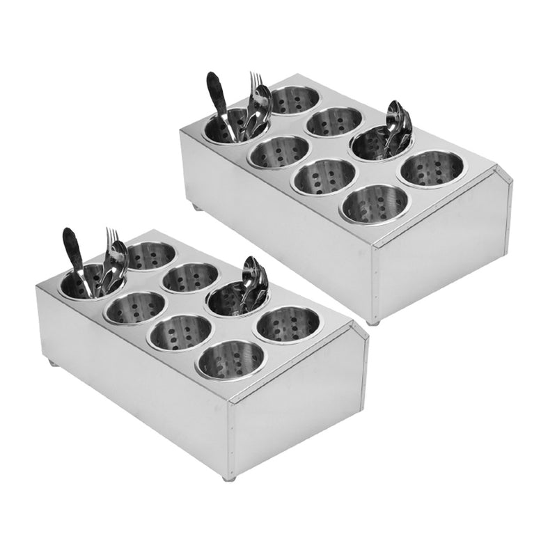 2X Cutlery Holder 18/10 Stainless Steel 8 Holes 505X305X200mm Commercial
