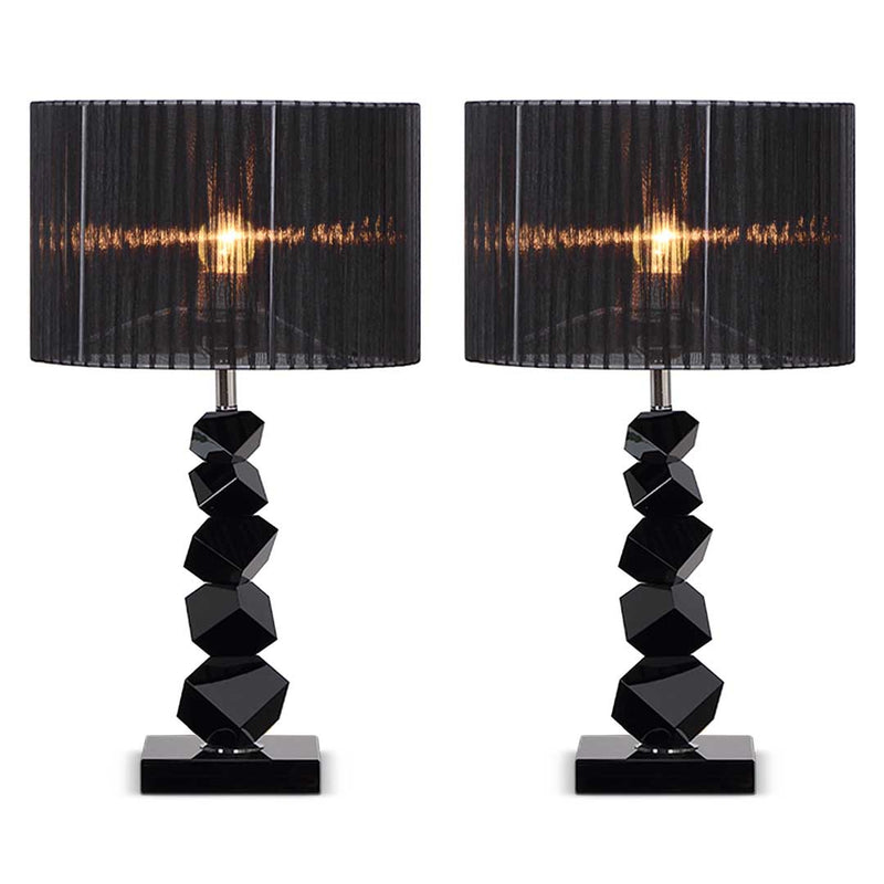 Table Lamps Metal And Fabric 2X 60cm Drum Shade Black