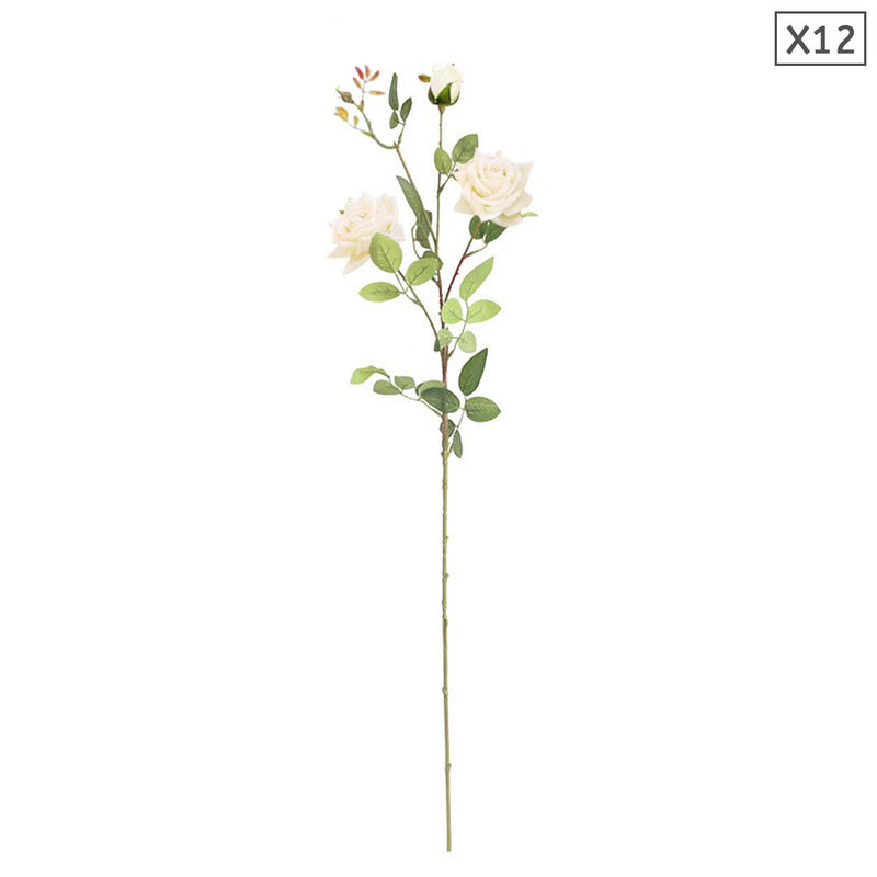 12pcs Artificial Silk Rose Bouquet White Wedding Centerpiece Home Decor