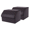 2X Leather Car Boot Organizer Foldable Collapsible Storage Box Black Red Stitch