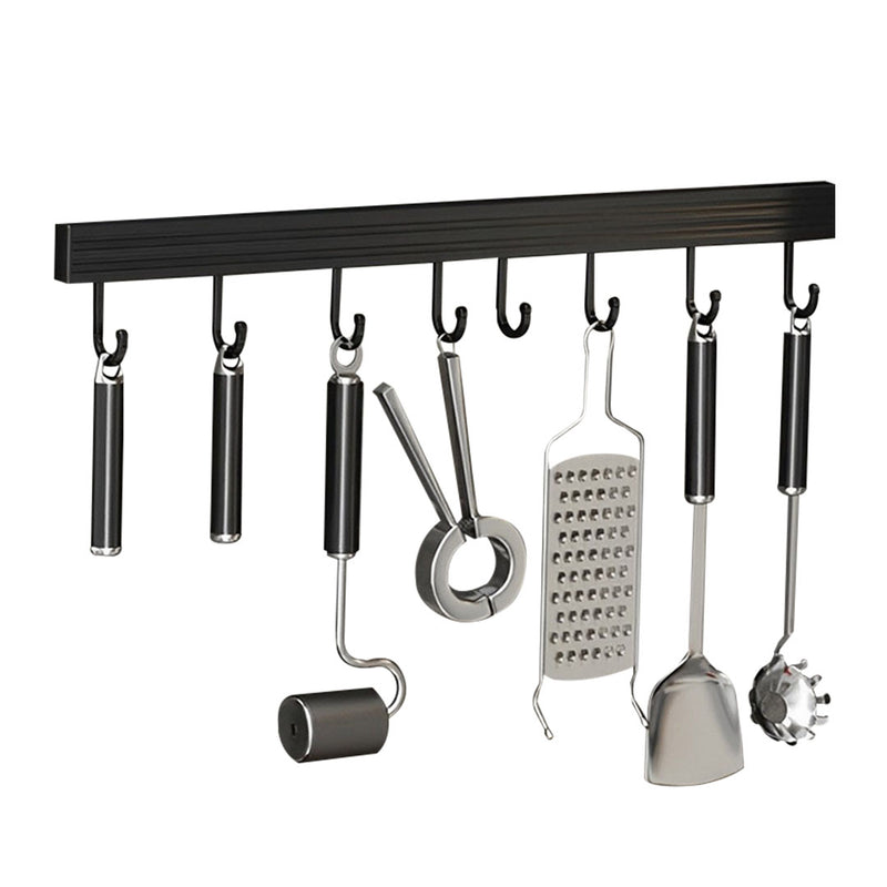 41cm Wall Mounted Aluminum Kitchen Utensil Rack Black Rust Proof Hooks