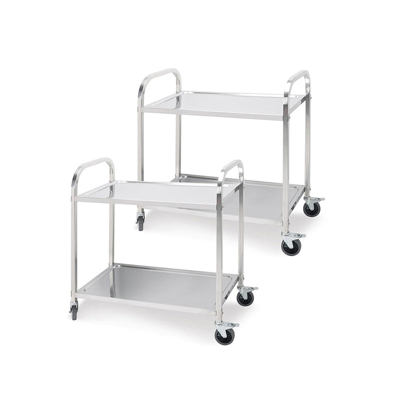 2X Stainless Steel 2 Tier Kitchen Trolley Utility Cart with Wheels 75x40x83.5cm