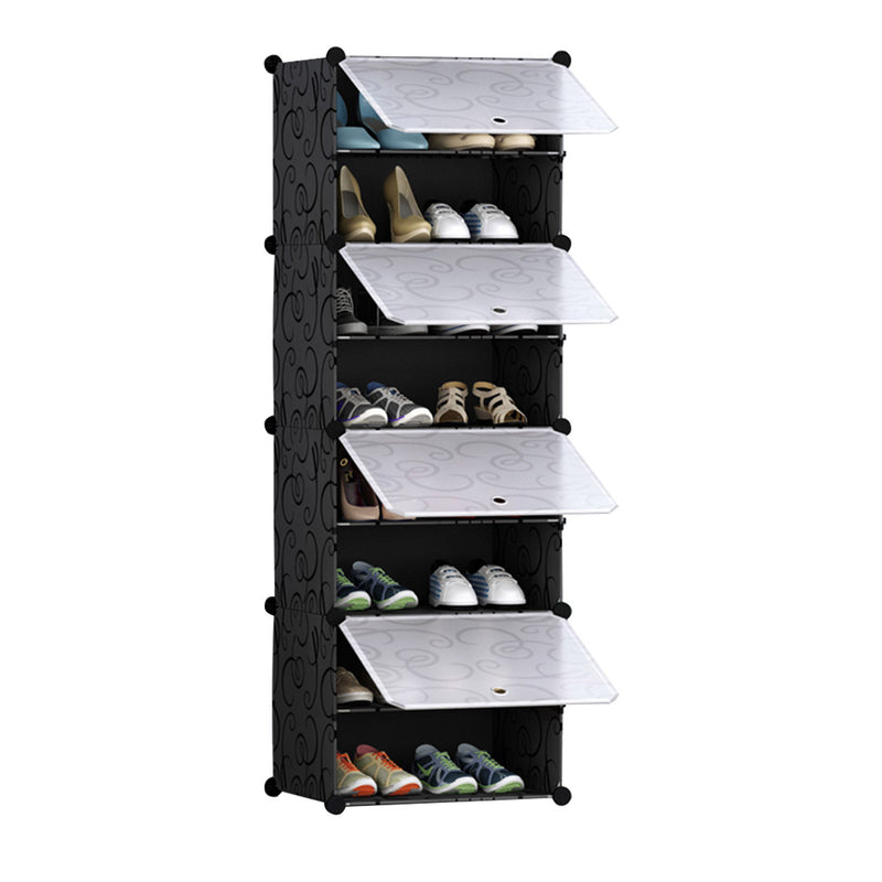 8 Tier Shoe Rack Organizer Plastic Panels Stackable 45x32x125cm Black Cover