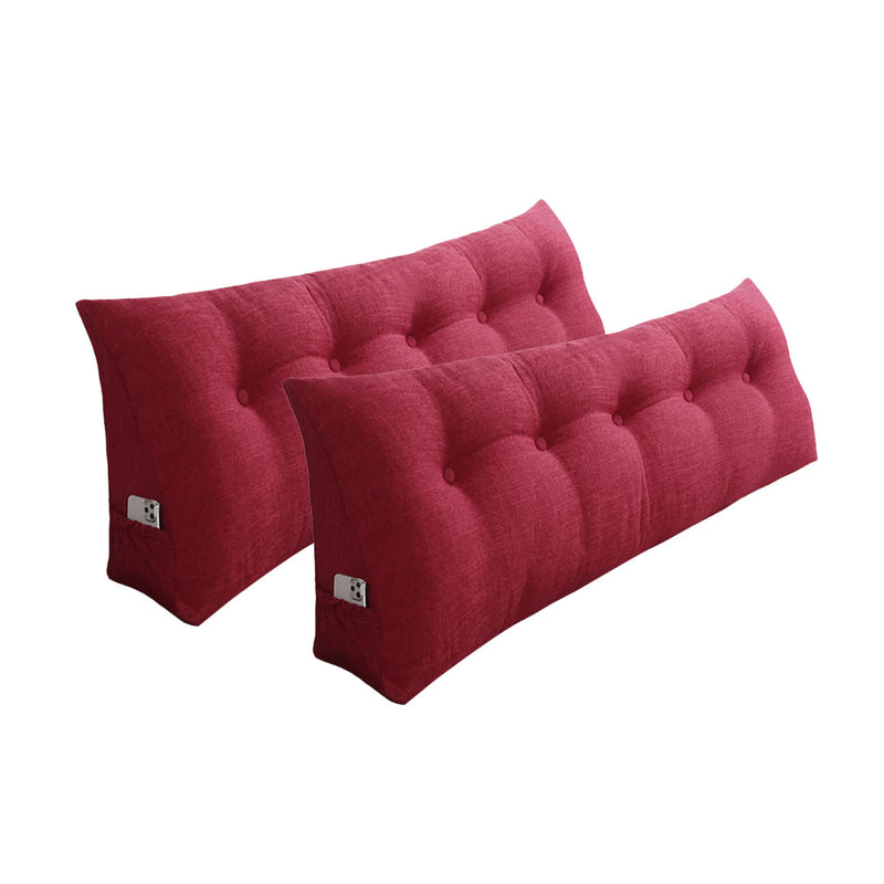 2X 120cm Rose Red Triangle Wedge Backrest Pillow Polyester PP Tufted Pocket
