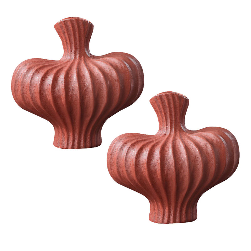 2X Handmade Small Ceramic Ornament Vases 25X24cm Matte Red Countertop Decor