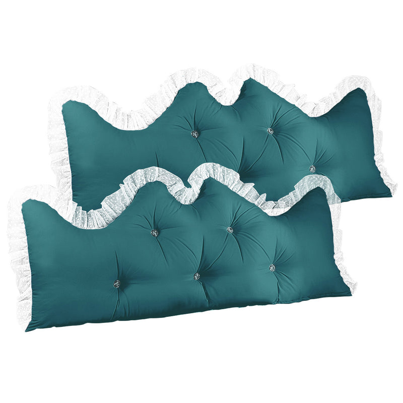 2X Princess Bed Pillow Headboard 150cm Blue Green Sofa Cushion with Ruffle Lace