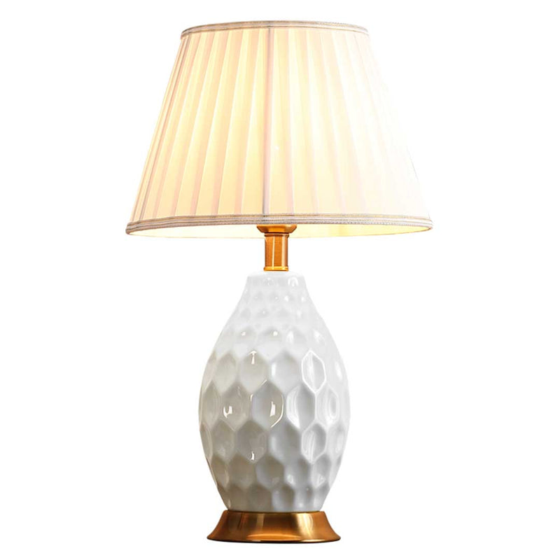 Textured Ceramic Oval Table Lamp 55cm Height Gold Metal Base White Drum Shade