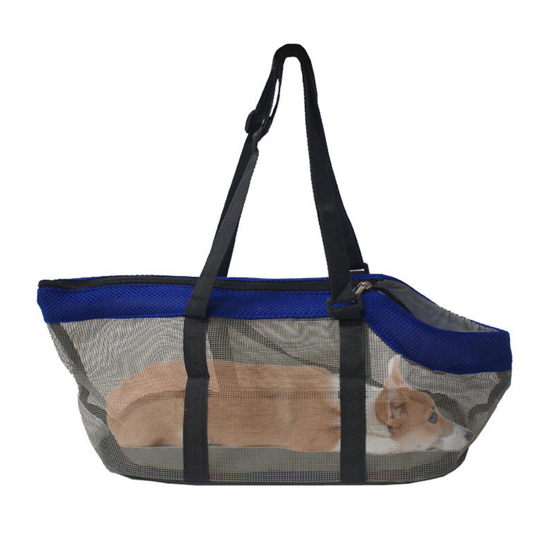 Grey Pet Carrier Bag PVC Mesh Breathable Travel Tote for Dogs Cats 40x20x20cm