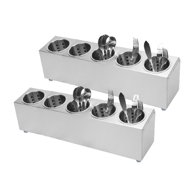 2X Stainless Steel Utensils Holder 5 Holes Rectangular Dishwasher Safe