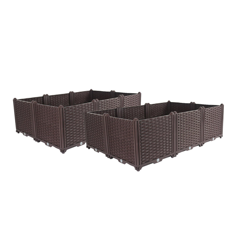 2X Raised Planter Box Plastic 120cm X 80cm Self Watering 30cm Depth Dark Brown