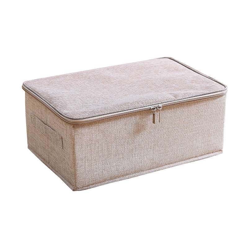 Small Beige Foldable Storage Box 38cmx26cmx15cm Polyester Cotton Double Zipper