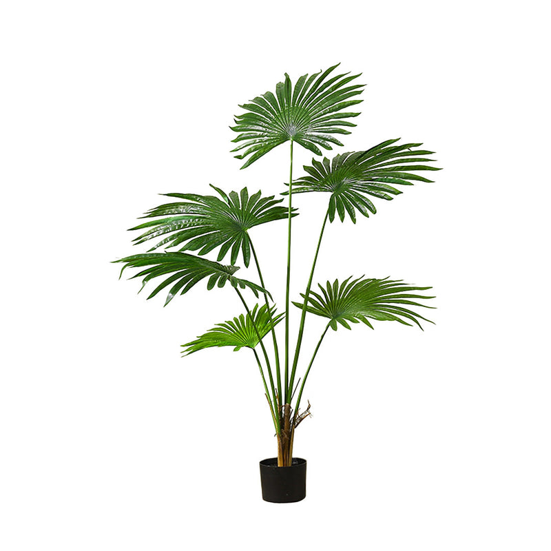 Artificial Fan Palm Tree Polyethylene 120cm With Black Cement Pot Green