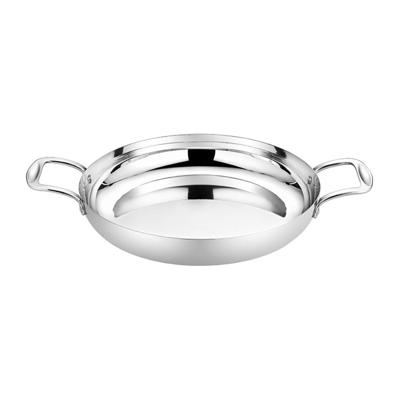 24cm Flat Base Stainless Steel Seafood Dry Pot Silver Nonstick With Lid